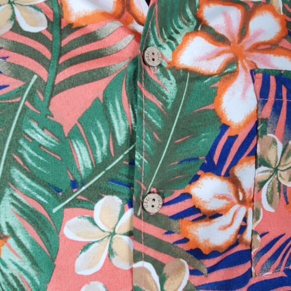 Uzzi Mens XL Hawaiian Floral Short Sleeve Shirt Green/Orange Tropical Button-Up - Picture 8 of 10